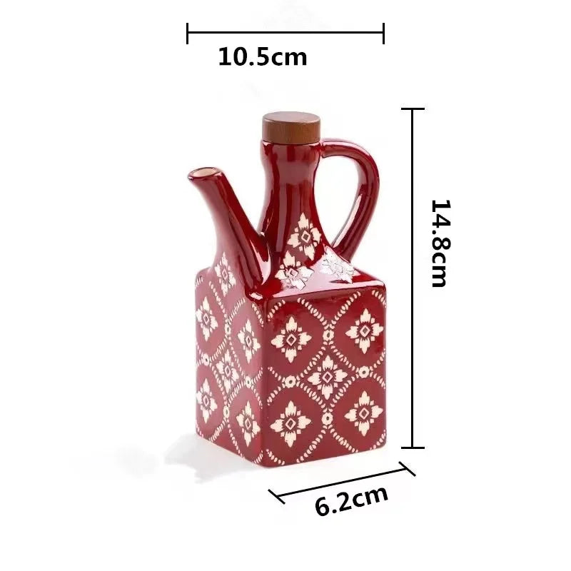 250ML Ceramic Oil Pot American Style Household Oil Bottle Blue Printed Oil Bottle Soy Sauce Vinegar Pot Kitchen Seasoning Bottle