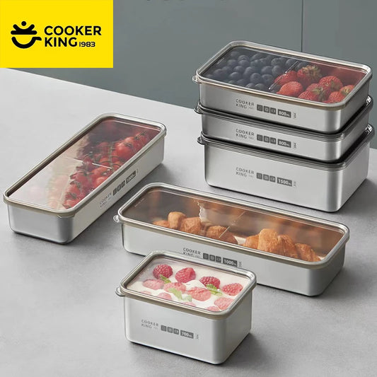 COOKER KinG Preservation Box 304 Stainless Steel Refrigerator Specific Sealed Storage Container with Lid Fruit Office Lunch Box