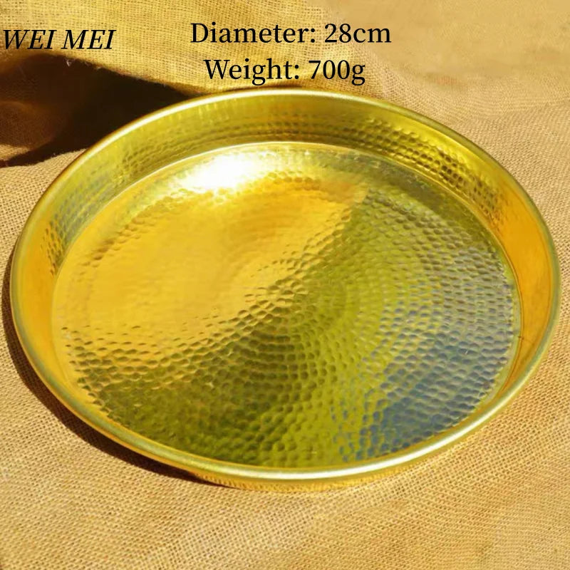 Multi-Functional Vintage Brass Fruit Platter,Handcrafted Hammer Texture Coffee Cup Tray Home Cheese Food Plate,Table Tableware