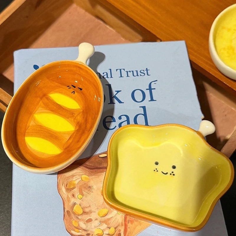 Cute Croissant Pattern Dessert Plate Ceramic Bread Plate Home Creative Plate Ceramic Seasoning Plate Dipping Plate