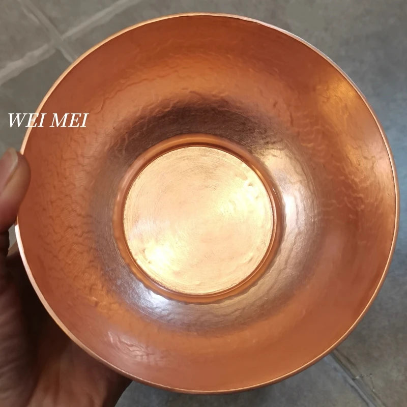 Retro Pure Copper Thickened Food Bowl,14.5 cm Handcrafted Hammer Texture Picnic Soup Copper Tableware,Portable Home Salad Bowls