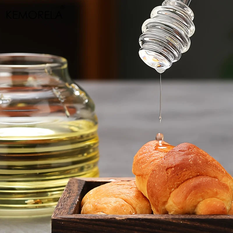 Glass Honeycomb Honey Storage Container with Dipper and Lid