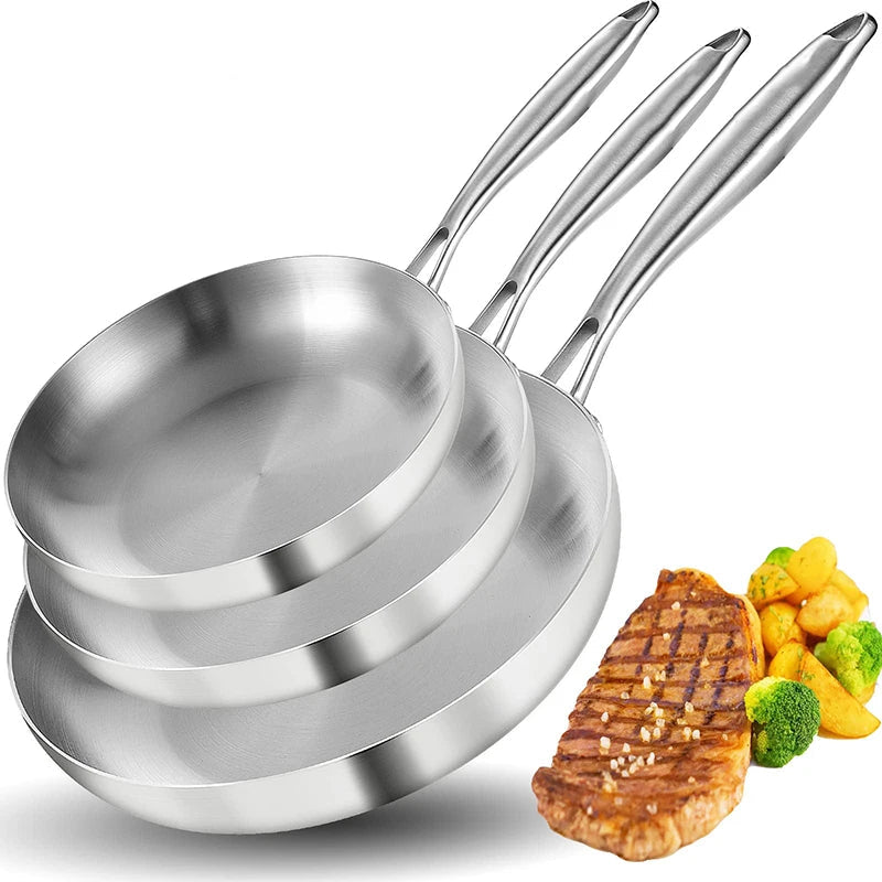 2/3PCS Frying Pan 22/24/26/28CM 304 Stainless Steel