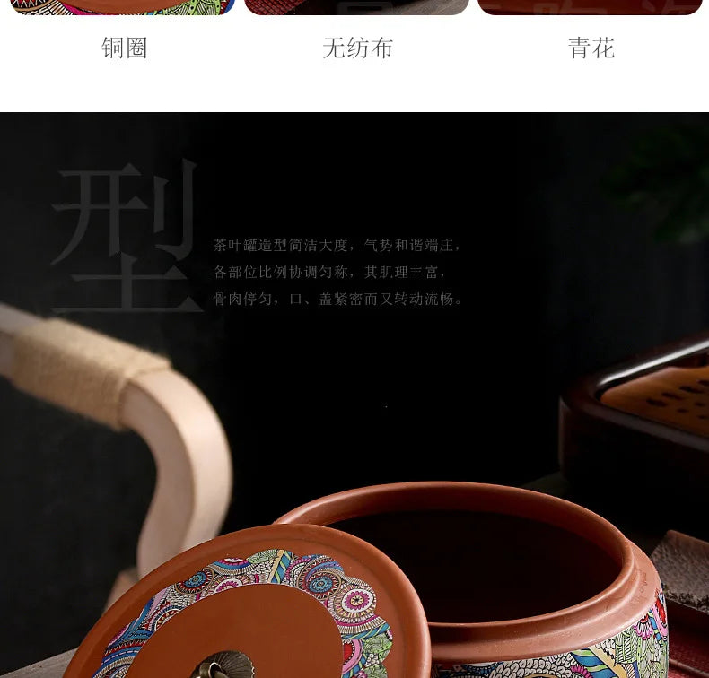 Coffee Canister Chinese Ceramics Tea Caddy Large Candy Storage Tank Portable Sealed Tea Jar Purple Clay Travel Tea Boxes