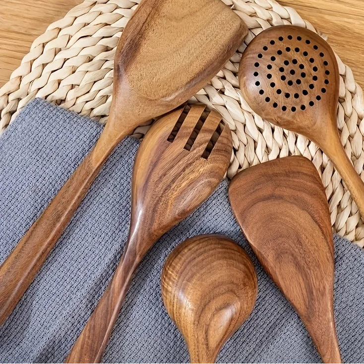 5PCS Natural Wooden Cookware Utensil set