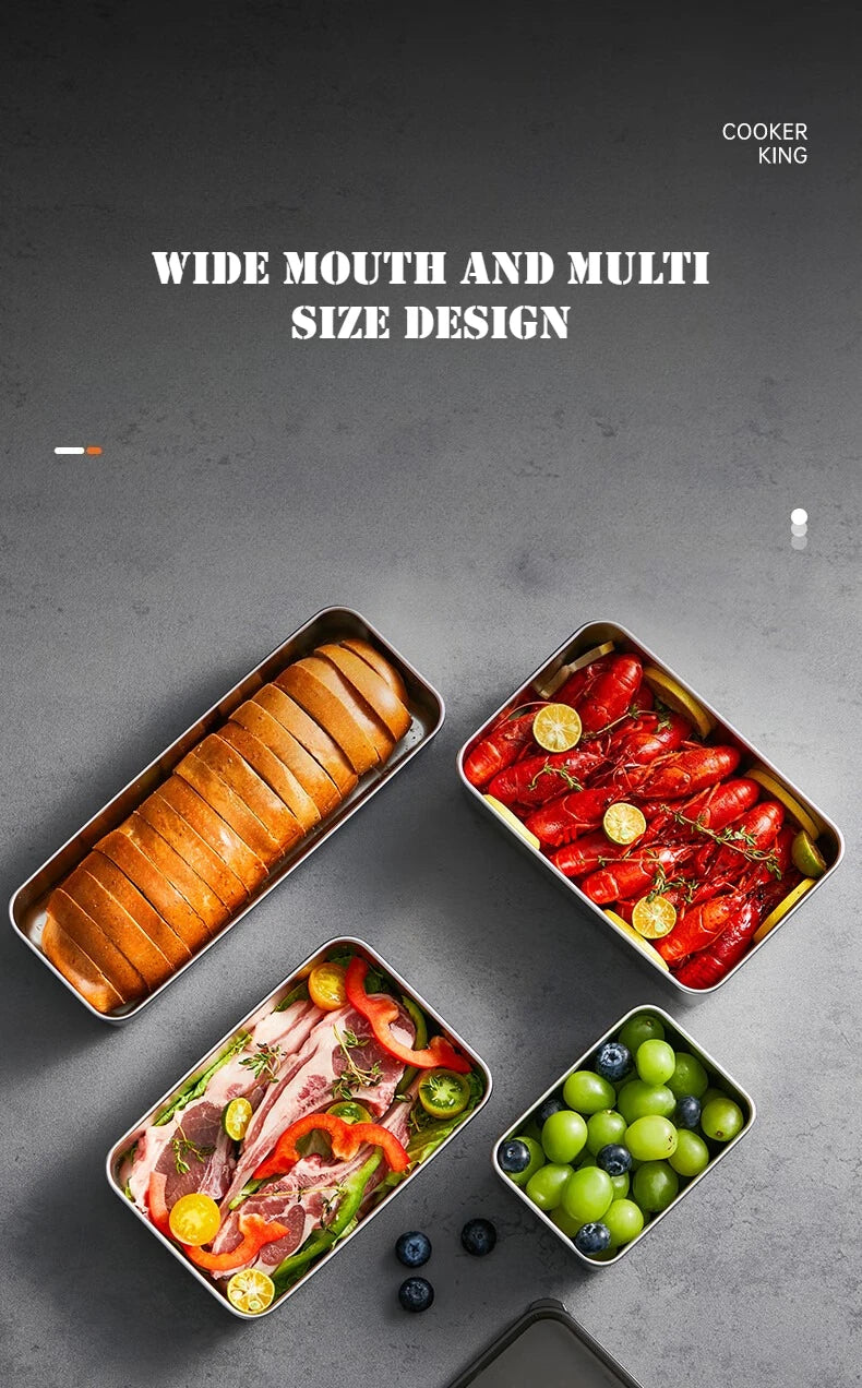 COOKER KinG Preservation Box 304 Stainless Steel Refrigerator Specific Sealed Storage Container with Lid Fruit Office Lunch Box