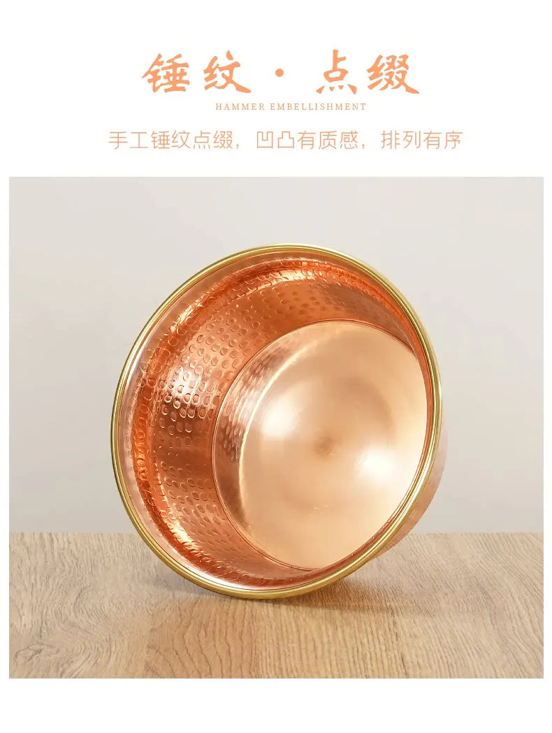 Tibetan Red Copper Bowl Handmade Deep Water Offering Vessel for Buddha Altar Table Desk Home Decor Feng Shui Meditation Gift