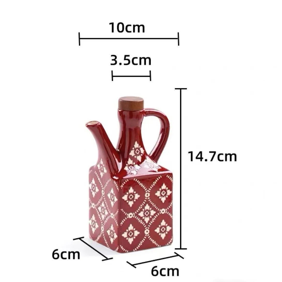 250ML Ceramic Oil Pot American Style Household Oil Bottle Blue Printed Oil Bottle Soy Sauce Vinegar Pot Kitchen Seasoning Bottle