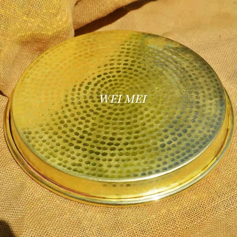 Multi-Functional Vintage Brass Fruit Platter,Handcrafted Hammer Texture Coffee Cup Tray Home Cheese Food Plate,Table Tableware
