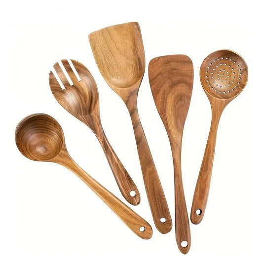 5PCS Natural Wooden Cookware Utensil set