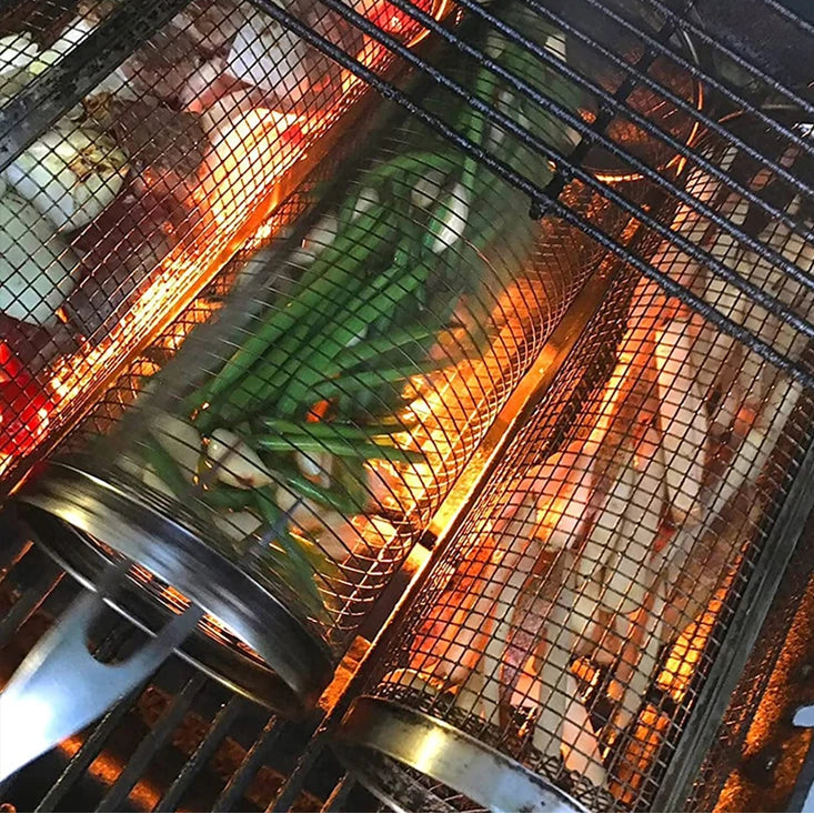 BBQ Basket Stainless Steel Rolling Grilling Basket
