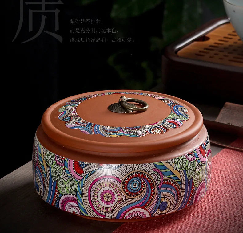 Coffee Canister Chinese Ceramics Tea Caddy Large Candy Storage Tank Portable Sealed Tea Jar Purple Clay Travel Tea Boxes