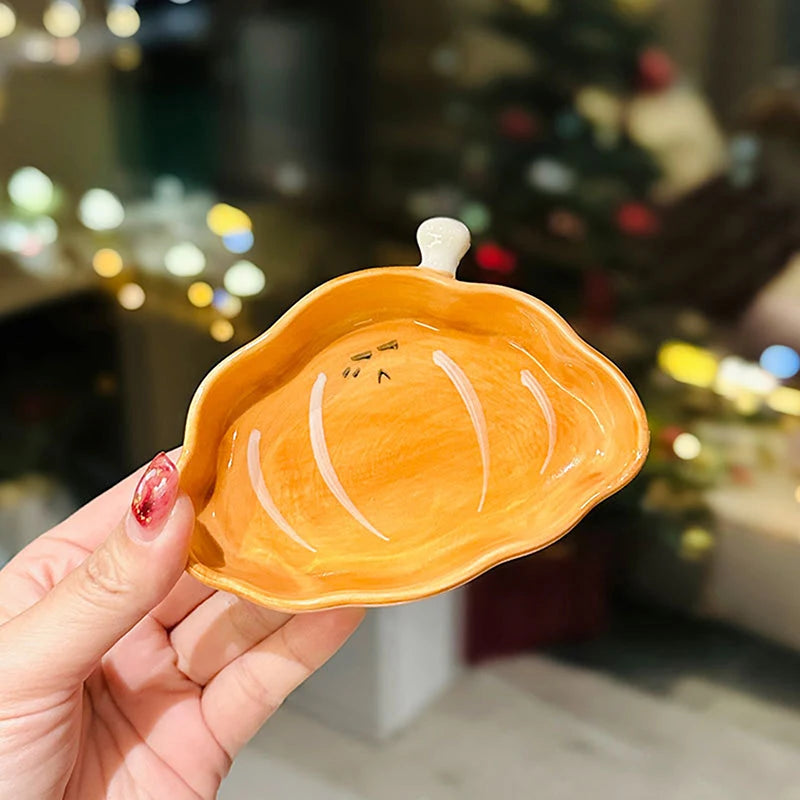 Cute Croissant Pattern Dessert Plate Ceramic Bread Plate Home Creative Plate Ceramic Seasoning Plate Dipping Plate