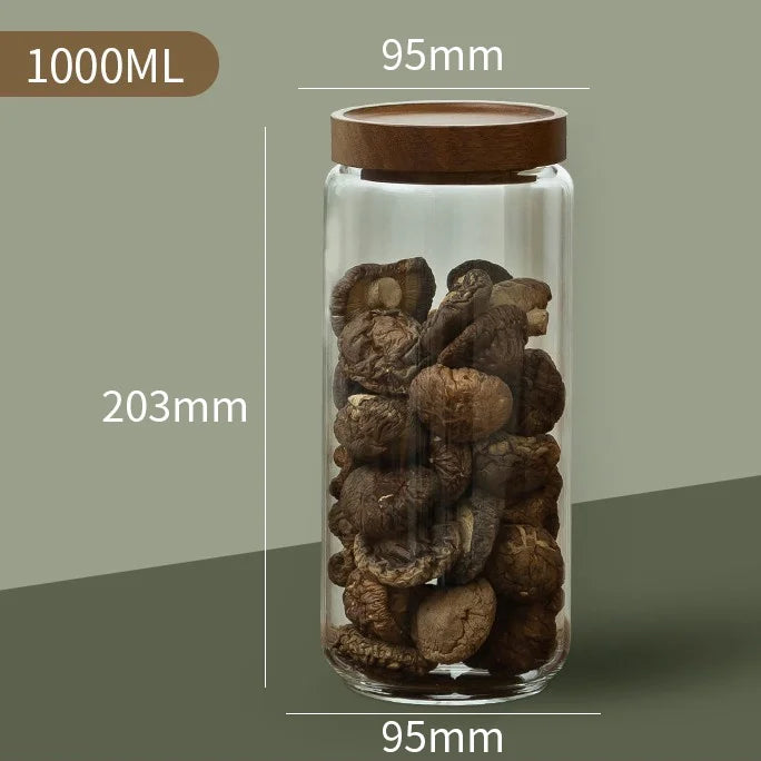 Wood Lid Glass Airtight Kitchen Storage Jars
