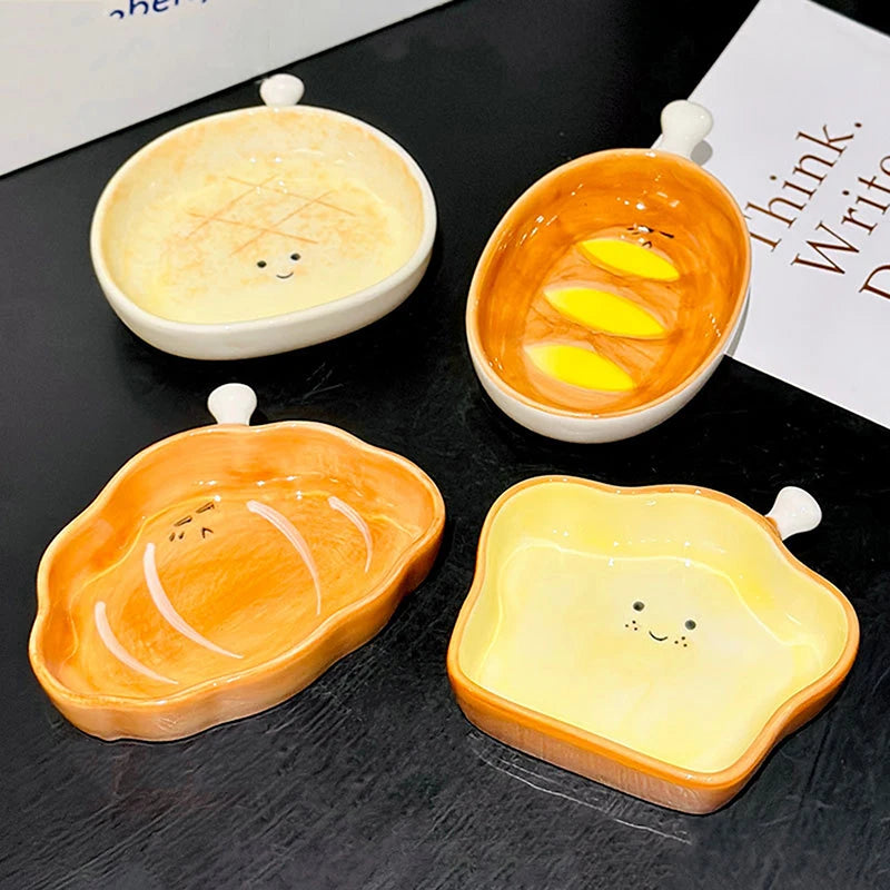 Cute Croissant Pattern Dessert Plate Ceramic Bread Plate Home Creative Plate Ceramic Seasoning Plate Dipping Plate