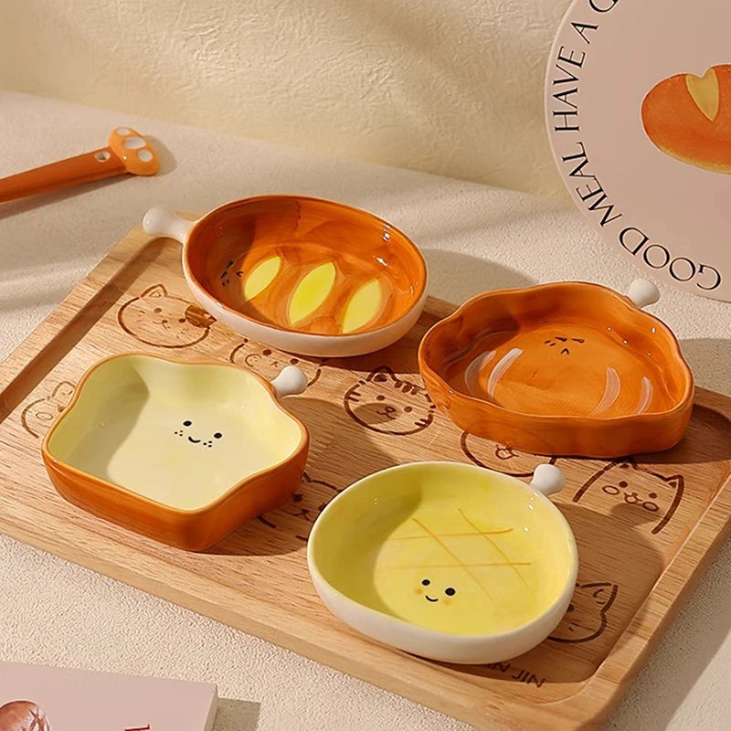Cute Croissant Pattern Dessert Plate Ceramic Bread Plate Home Creative Plate Ceramic Seasoning Plate Dipping Plate