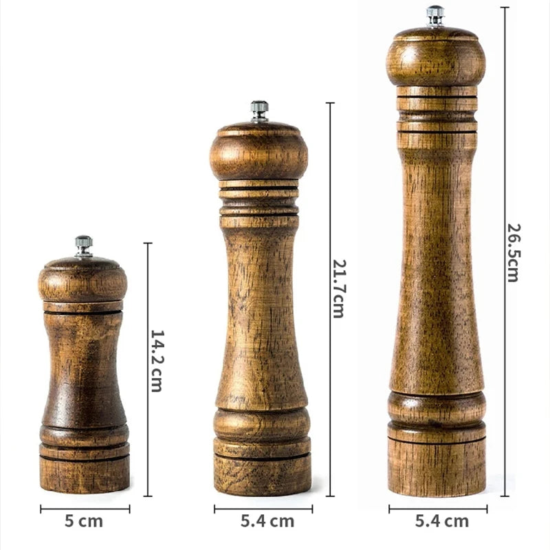 Classical Oak Wood Pepper Spice Mill Grinder Set