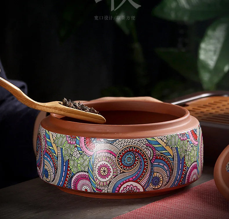 Coffee Canister Chinese Ceramics Tea Caddy Large Candy Storage Tank Portable Sealed Tea Jar Purple Clay Travel Tea Boxes