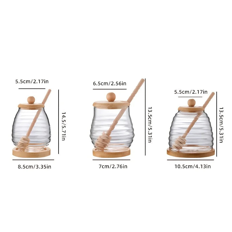 Glass Honeycomb Honey Storage Container with Dipper and Lid