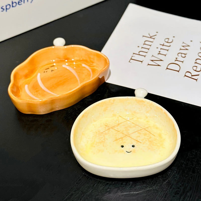 Cute Croissant Pattern Dessert Plate Ceramic Bread Plate Home Creative Plate Ceramic Seasoning Plate Dipping Plate