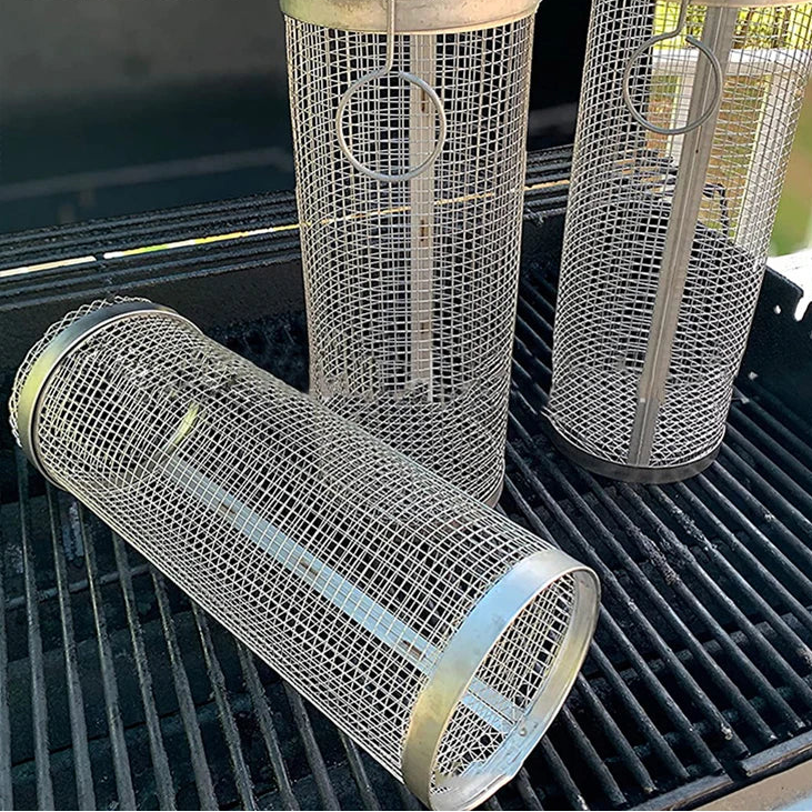 BBQ Basket Stainless Steel Rolling Grilling Basket
