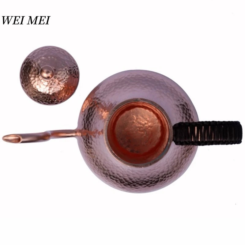 Handcrafted Vintage Pure Copper Coffee Pot,Camping 600 ml Pour-Over Boil Water Kettle,Engraving Hammer Texture Tea Pot Tableware