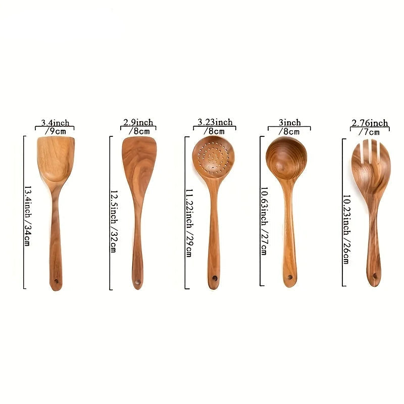 5PCS Natural Wooden Cookware Utensil set