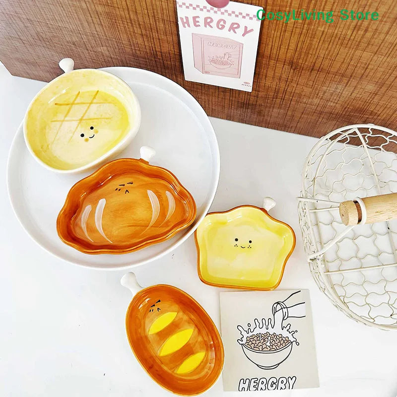 Cute Croissant Pattern Dessert Plate Ceramic Bread Plate Home Creative Plate Ceramic Seasoning Plate Dipping Plate