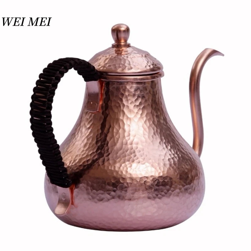Handcrafted Vintage Pure Copper Coffee Pot,Camping 600 ml Pour-Over Boil Water Kettle,Engraving Hammer Texture Tea Pot Tableware