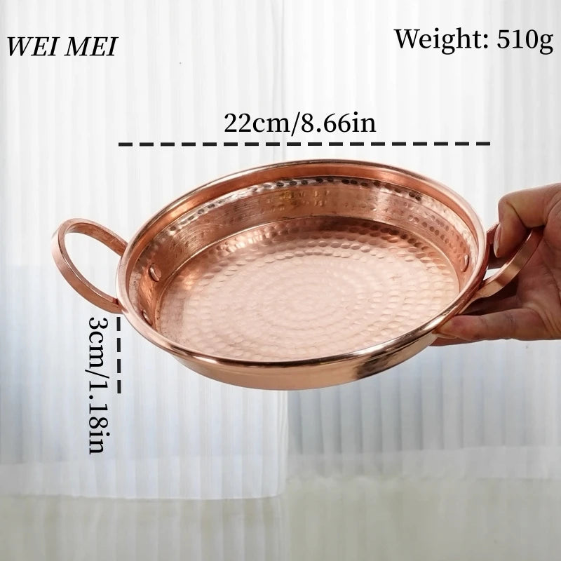 Handcrafted Vintage Copper Fruit Plate,Portable Hammer Texture Circle Shape Bread Tray,Home Food Plate,Kitchenware Tableware
