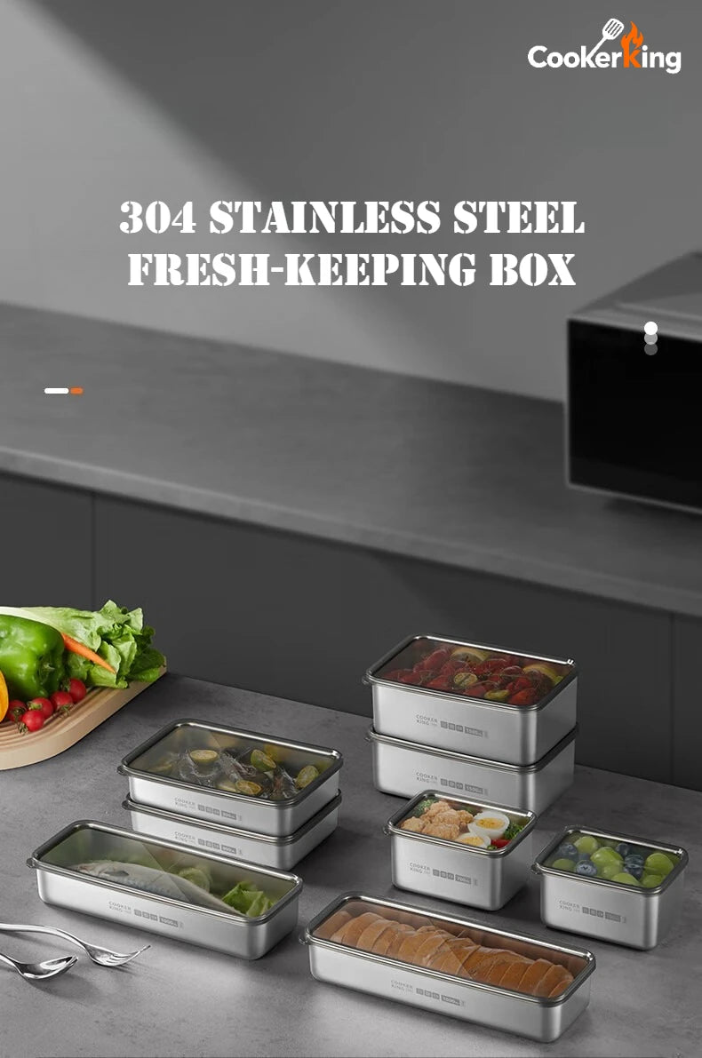 COOKER KinG Preservation Box 304 Stainless Steel Refrigerator Specific Sealed Storage Container with Lid Fruit Office Lunch Box