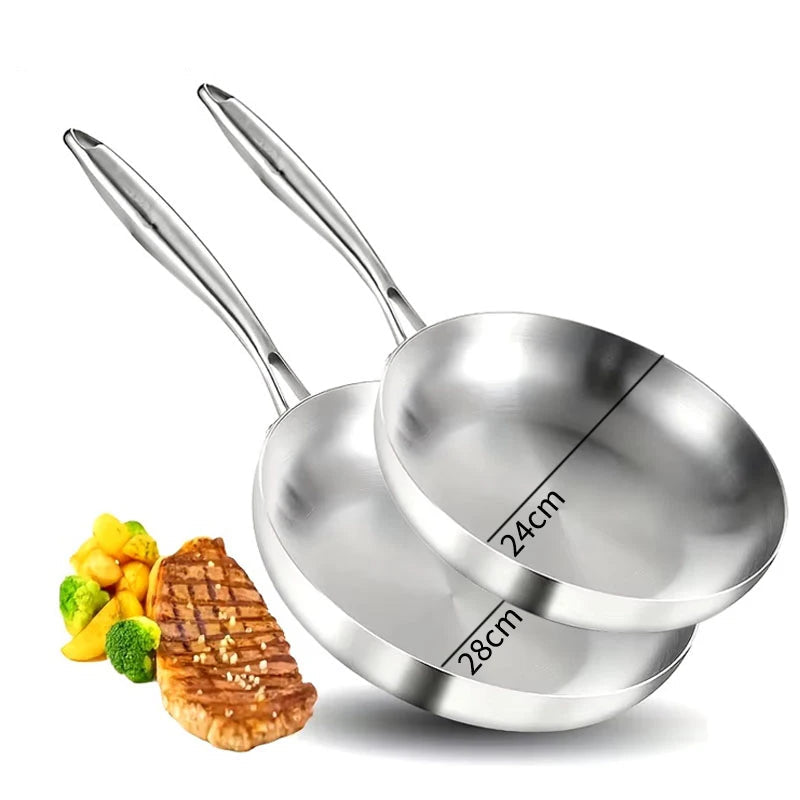 2/3PCS Frying Pan 22/24/26/28CM 304 Stainless Steel
