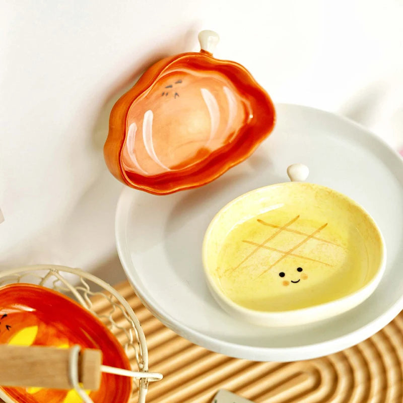 Cute Croissant Pattern Dessert Plate Ceramic Bread Plate Home Creative Plate Ceramic Seasoning Plate Dipping Plate