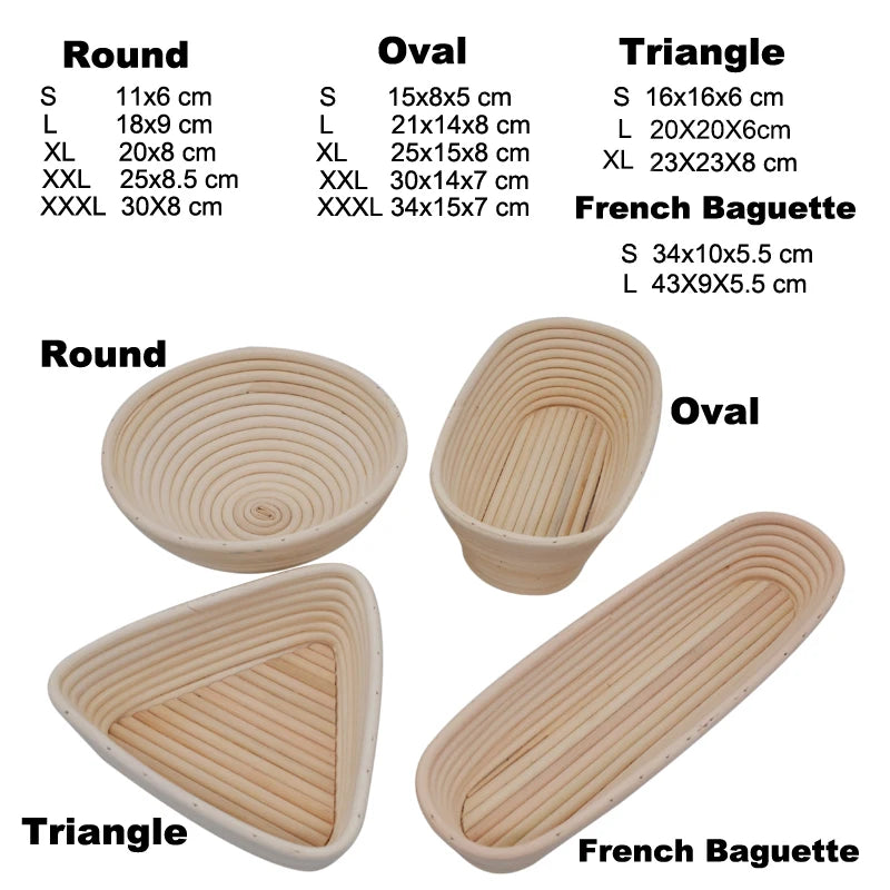 WALFOS Natural Rattan Fermentation Wicker Basket Dough Basket Baguette French Bread Basket Mass Fermentation Baskets Banneton