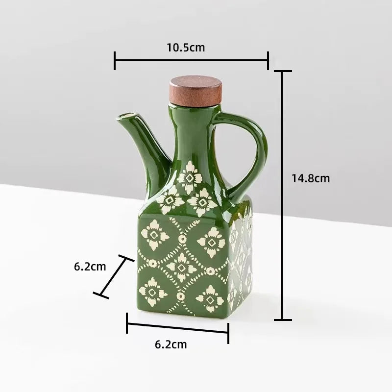 250ML Ceramic Oil Pot American Style Household Oil Bottle Blue Printed Oil Bottle Soy Sauce Vinegar Pot Kitchen Seasoning Bottle
