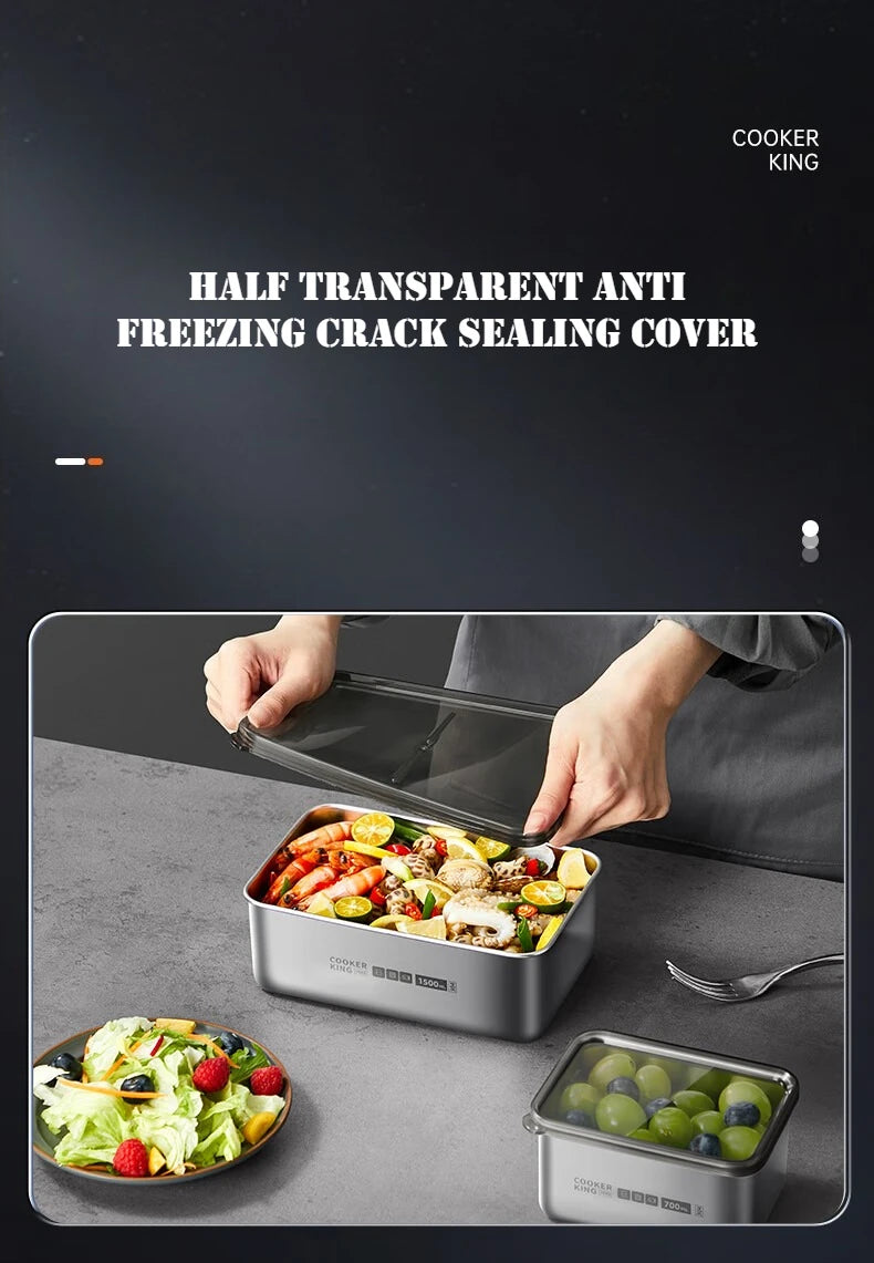 COOKER KinG Preservation Box 304 Stainless Steel Refrigerator Specific Sealed Storage Container with Lid Fruit Office Lunch Box