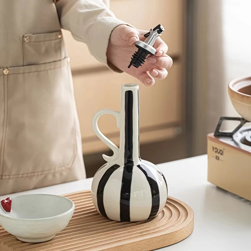 BPA-Free Olive Oil Dispenser Underglaze Embossed Ceramic Oil Vinegar Can Kitchen Accessories Storage Dispenser Container Bottle
