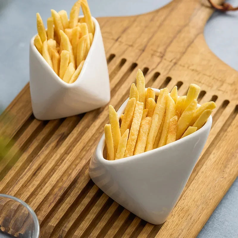 Three-dimensional folded French fries Cup ceramic cooking bowl characteristic hotel tableware snack plate dipping sauce.