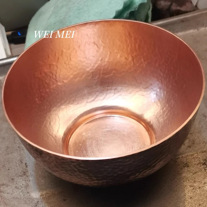 Retro Pure Copper Thickened Food Bowl,14.5 cm Handcrafted Hammer Texture Picnic Soup Copper Tableware,Portable Home Salad Bowls