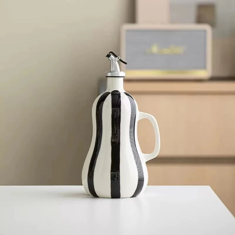 BPA-Free Olive Oil Dispenser Underglaze Embossed Ceramic Oil Vinegar Can Kitchen Accessories Storage Dispenser Container Bottle